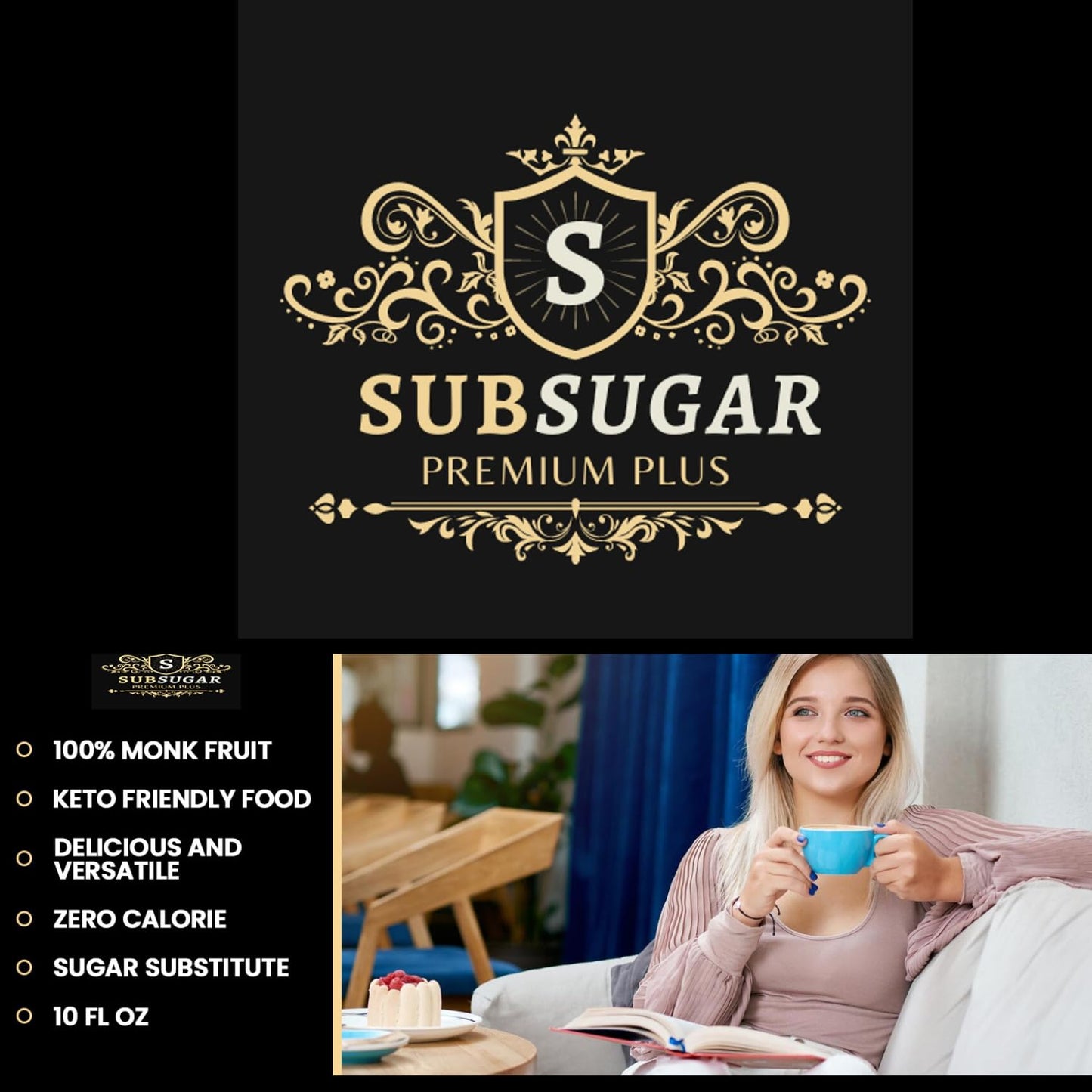 SubSugar 100% Monk Fruit Drops -about 8.5 oz of Pure Liquid Monk Fruit Sweetener No Erythritol Sugar Alternative Concentrated Syrup Zero Calorie Sugar Free for diabetes & Keto Food Kosher