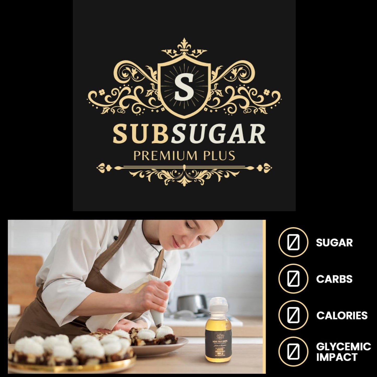 SubSugar 100% Monk Fruit Drops -about 8.5 oz of Pure Liquid Monk Fruit Sweetener No Erythritol Sugar Alternative Concentrated Syrup Zero Calorie Sugar Free for diabetes & Keto Food Kosher