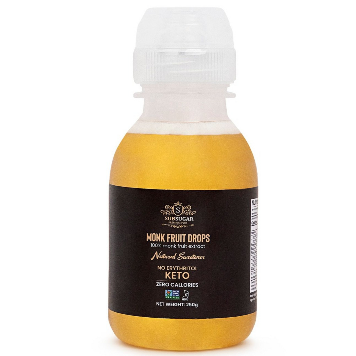 SubSugar 100% Monk Fruit Drops -about 8.5 oz of Pure Liquid Monk Fruit Sweetener No Erythritol Sugar Alternative Concentrated Syrup Zero Calorie Sugar Free for diabetes & Keto Food Kosher