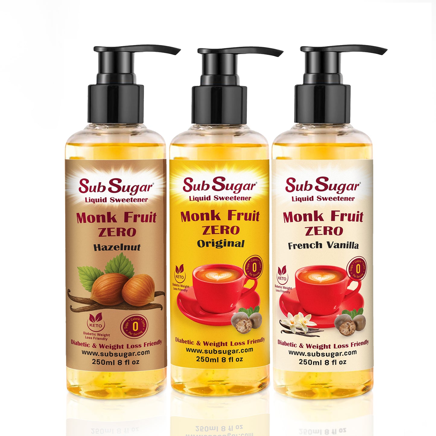 New! SubSugar Monk Fruit Sweetener Syrup, Hazelnut Flavor, Pump Bottle, 8 oz