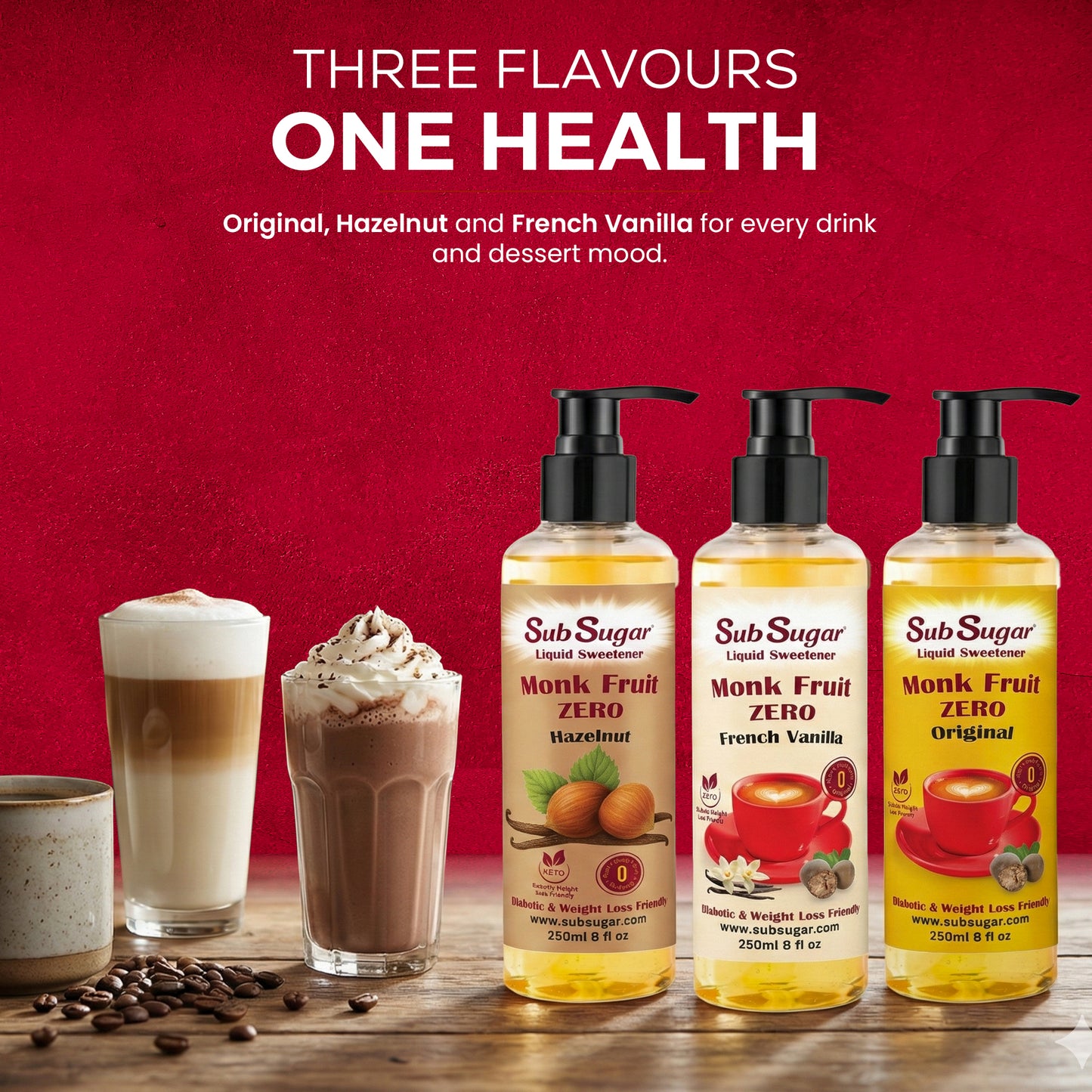 New! SubSugar Monk Fruit Sweetener Syrup, Hazelnut Flavor, Pump Bottle, 8 oz