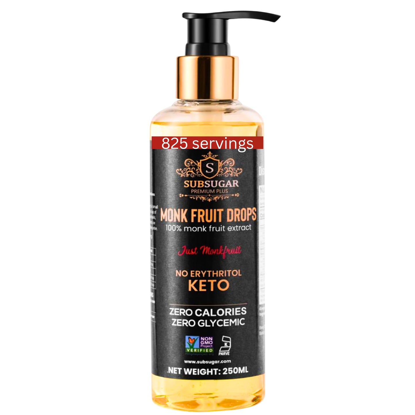 Subsugar Monk Fruit Sweetener Liquid, 250 ml, with Pump