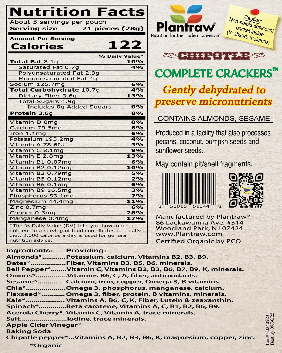 Complete Crackers - CHIPOTLE (5oz): Gluten-Free, Dehydrated