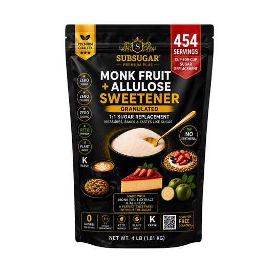 SubSugar Monk Fruit + Allulose Sweetener Granulated 4 LB, 1:1 Sugar Replacement, Keto Friendly Sugar Substitute, Zero Sugar, Zero Calorie, No Erythritol, Cup-for-Cup Baking Sweetener